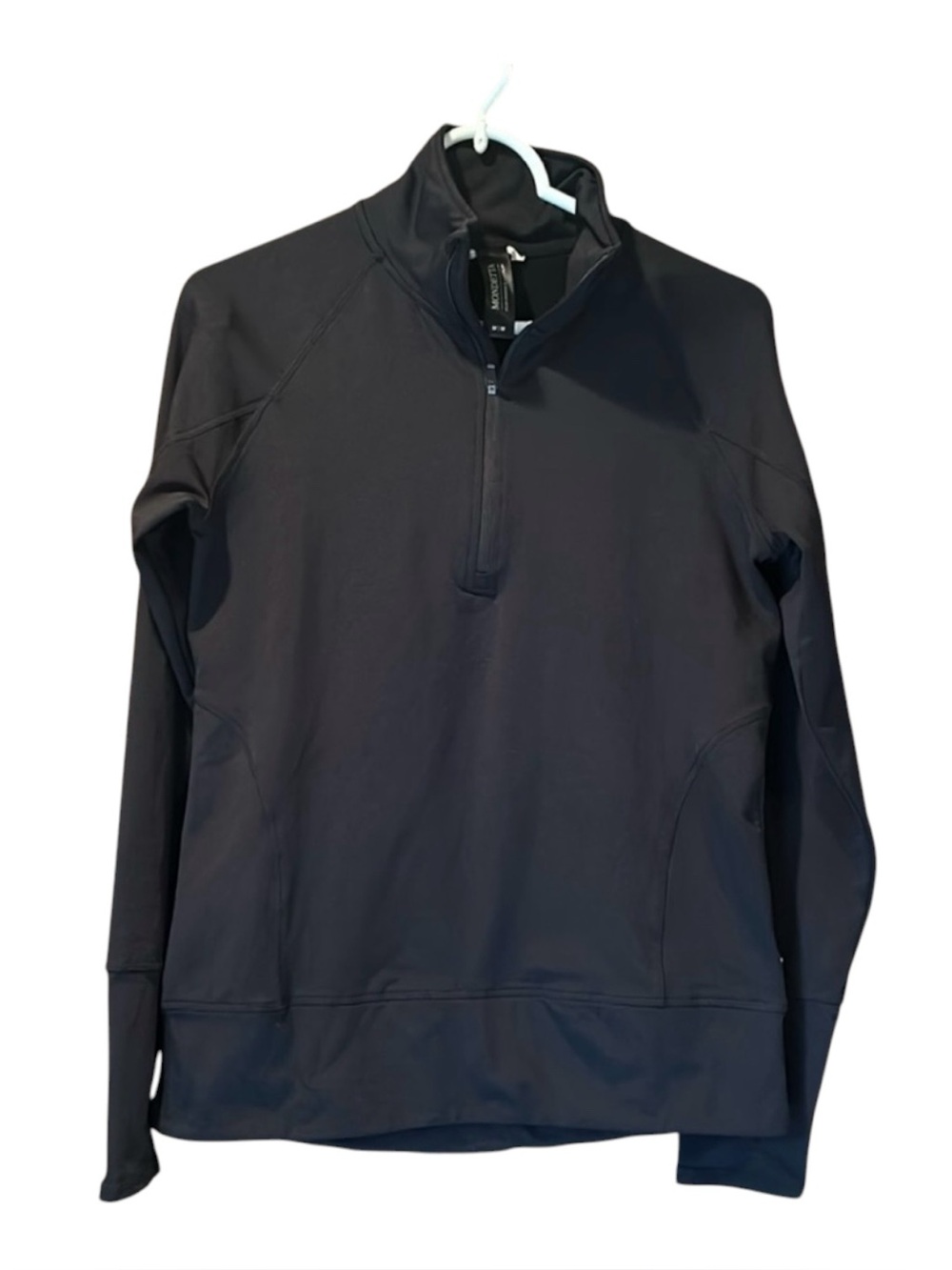 Mondetta Women's Quarter Zip Pullover Activewear Top Black Medium M Thumbholes